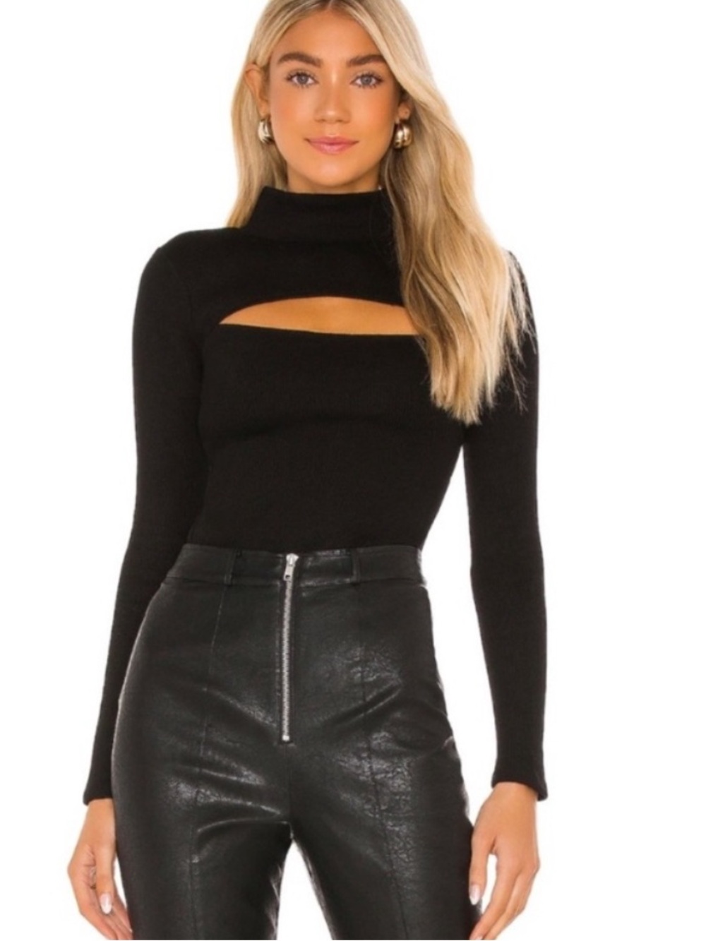 Lovers + Friends Viana Knit Top Black Ribbed Cut Out